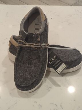 Hey Dude Men's Gray Canvas Slip-On Loafers with Tan Accents